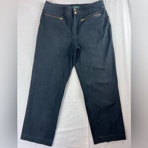 Lauren Ralph Lauren Black Charcoal  Women’s Straight Pants Gold Zipper Pockets 8